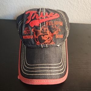 True Religion Distressed Hat Embroidered Dad Hat Jean Material. (2S)